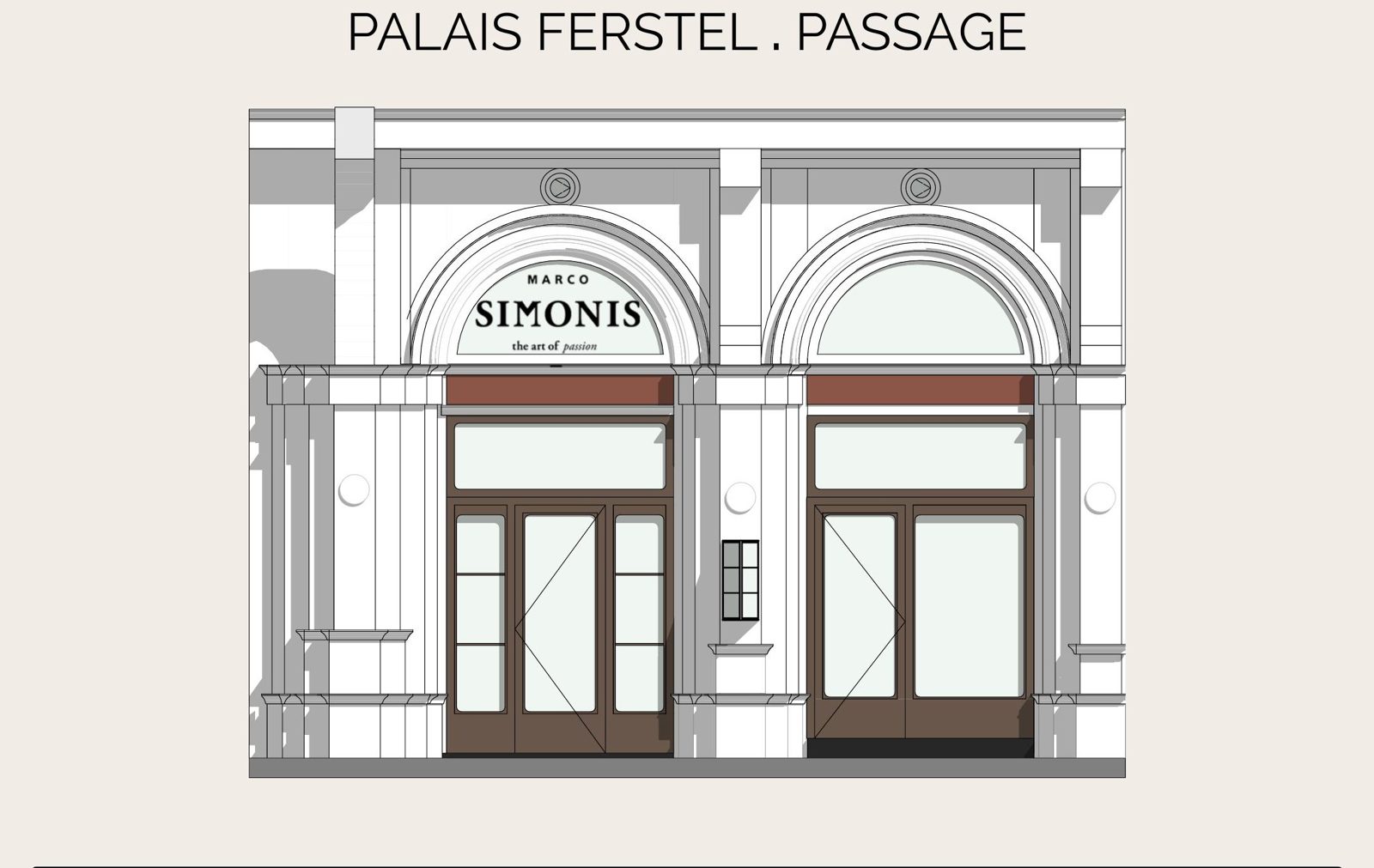 Fassadenentwurf des Lokals in der Passage des Palais Ferstel